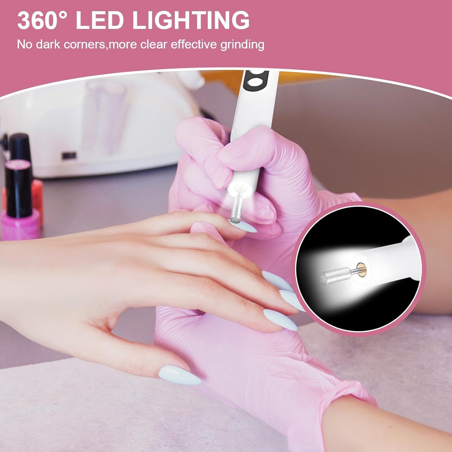 Professional Manicure Pedicure Kit, Electric Nail Drill with 360° LED light& LCD Display, Electric Nail File Pedicure Tools for feet, Hand Foot Care Nail Drill for Thick Nail Toenail Cuticle Women Men