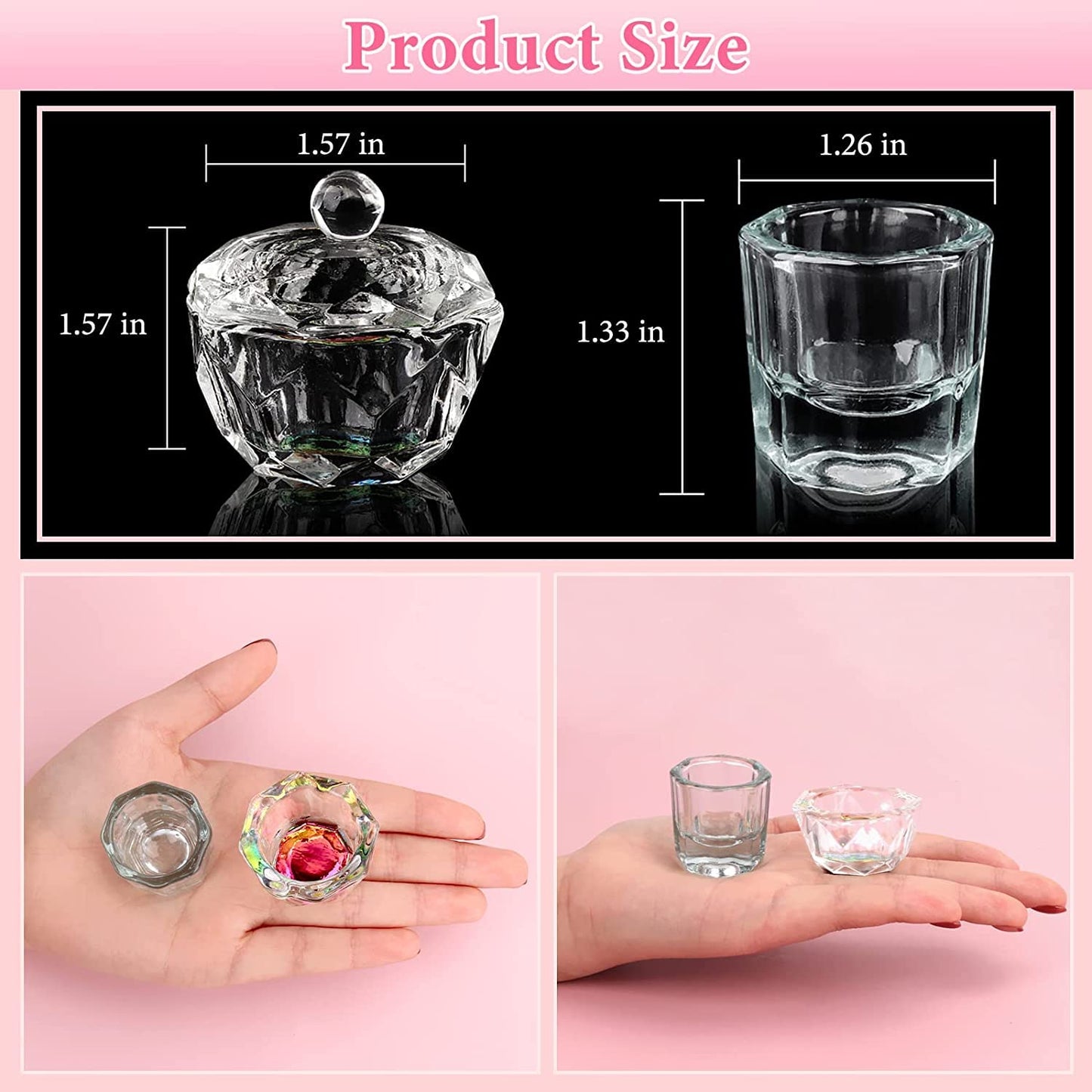 Acrylic Nail Brush Dappen Dish Set, 6PCS Nail Art Pen and 4PCS Crystal Dappen Dish, Manicure Bowl Cup Glass Container for Acrylic Liquid Nail Tool Kit (Black)