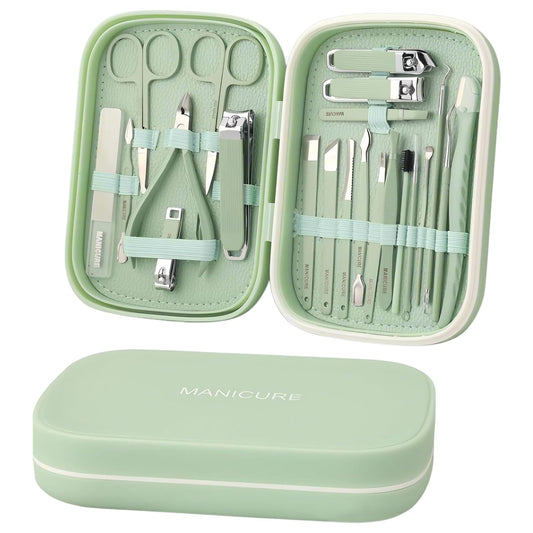 Manicure Kit for Women, 22 Piece Stainless Steel Mens Nail Grooming Kit with Travel Case, Fingernail & Toenail Clippers, Manicure Tools, Pedicure Tools for Feet, Suitable for Travel Manicure Set