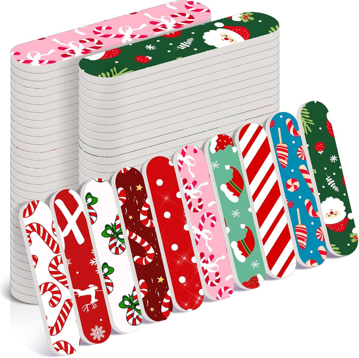 50 Pcs Christmas Mini Nail File Gifts Bulk for Women Candy Cane Double Sided Emery Boards Small Xmas Party Favors Thank You Gifts Manicure Tools for Employee Staff Coworker Appreciation