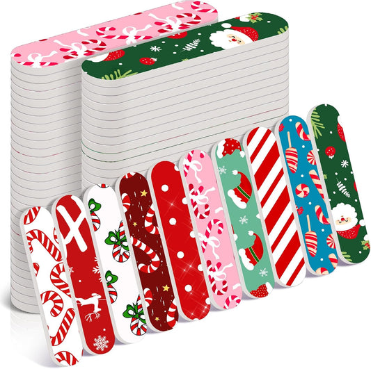 50 Pcs Christmas Mini Nail File Gifts Bulk for Women Candy Cane Double Sided Emery Boards Small Xmas Party Favors Thank You Gifts Manicure Tools for Employee Staff Coworker Appreciation