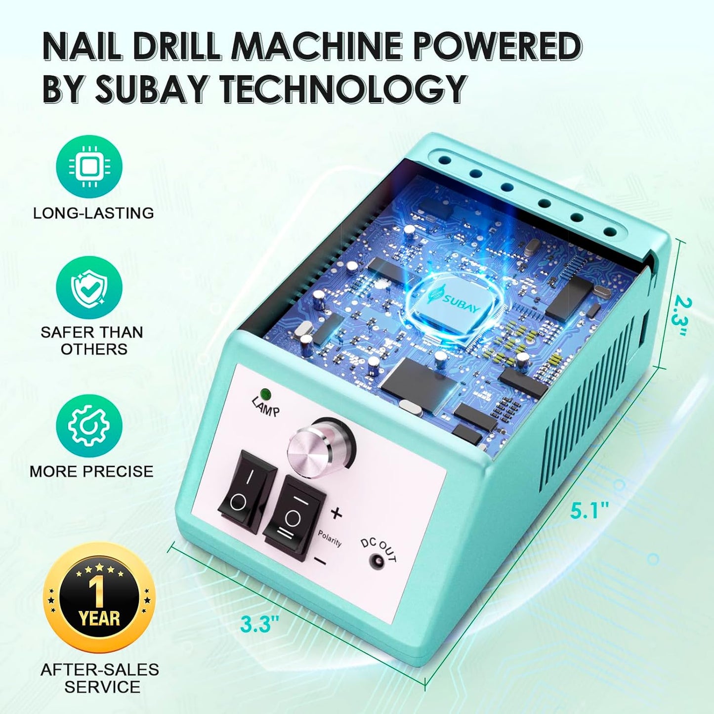 Subay 30000RPM Professional Nail Drill Machine for Acrylic Nails, Gel Nail, Nail Art Polisher Sets with 6 Bits Easy Build-in Bit Holder Twist Lock Changing Bit