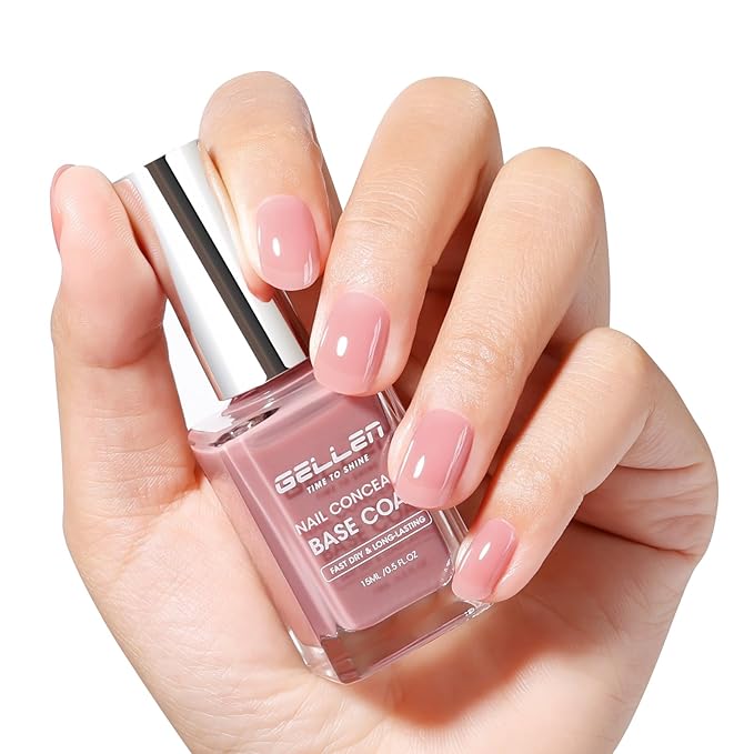 GELLEN 4-In-1 Dusty Purple Rose Illuminating Nail Concealer Base Coat Polish, Fall Sheer Mauve Nail Strengthener Ridge Filler for Nails, Smoothes Strengthens Nails, Quick Dry, Hema Free Non-toxic