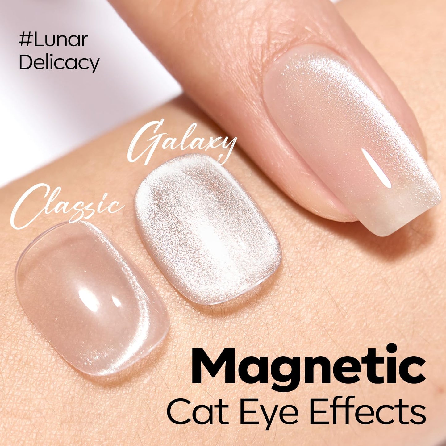 modelones Cat Eye Gel Nail Polish, 15 ML Silver Nude Glitter Holographic Glass Cat Eye Summer Jelly Shimmer Reflective Translucent U v Gel Magnetic Nail Polish Top Coat for Women Girl