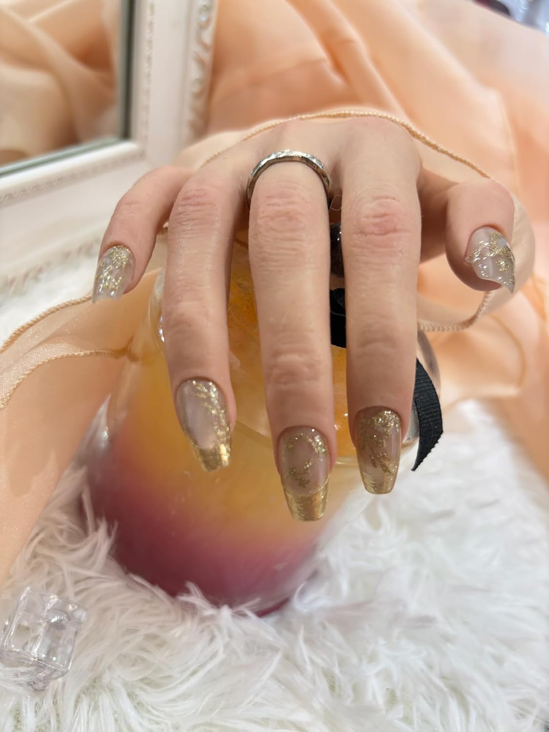 New Chinese Style Nail Stickers - Gold Foil Glitter Golden Branches Jade Leaves Design, Self-Adhesive Nail Art Decals A Set of 1 Sheets