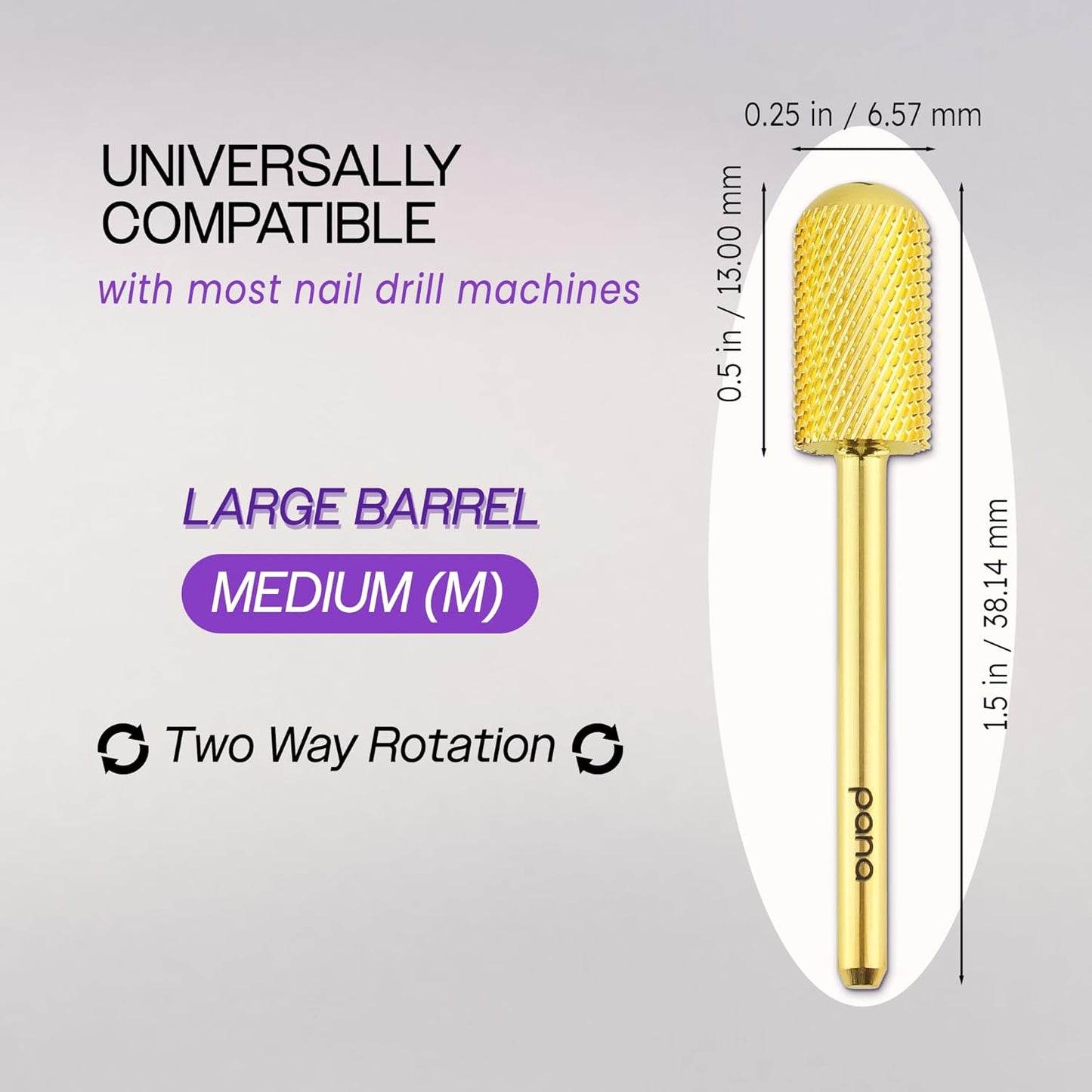 PANA 3/32" Large Smooth Round Top Safety Carbide Nail Drill Bit for Gel Polish & Acrylic Removal Nail Salon Manicure Pedicure Electric File Tools (Large Barrel - Gold, Medium)