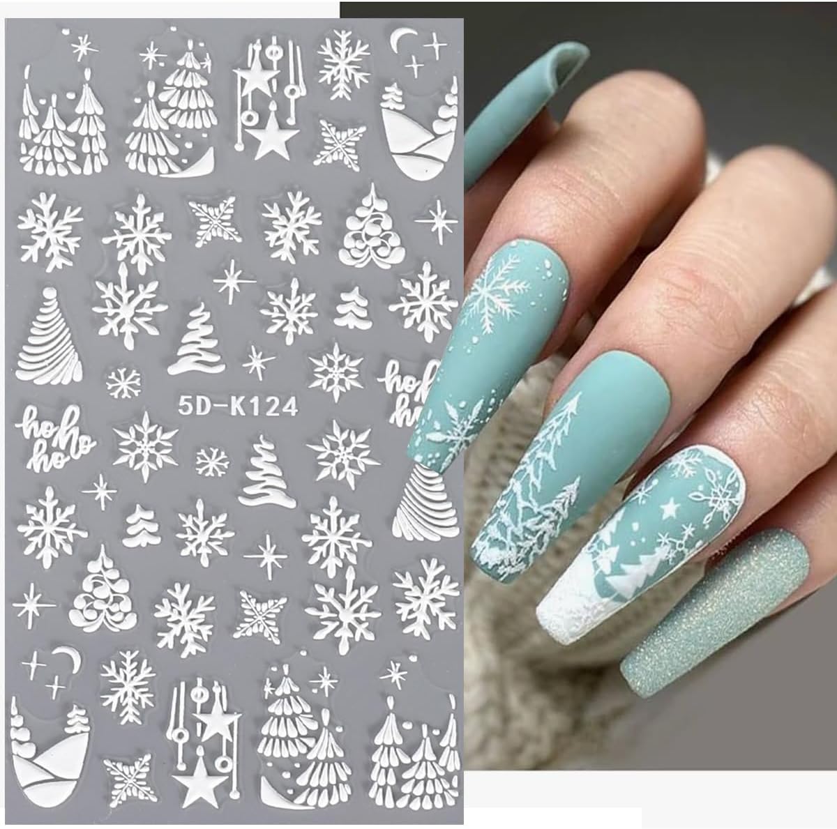 JMEOWIO 3D Embossed Christmas Snowflake Holiday Nail Art Stickers Decals Self-Adhesive 5D Nail Supplies Nail Art Design Decoration Accessories 3 Sheets