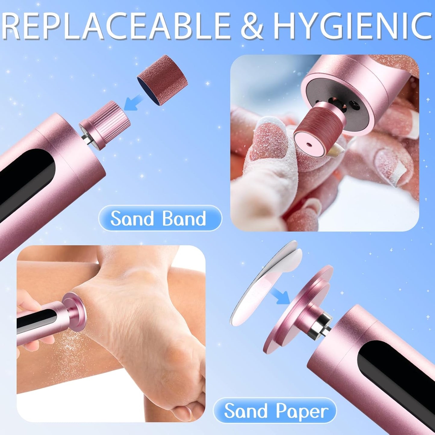 Electric Feet Callus Remover Rechargeable Electric Foot File Heel Scraper 9 Speeds 2 Sanding Heads LCD Display Cordless Foot Sander Grater Grinder for Cracked Dead Skin Women Men Home Pedicure (Pink)