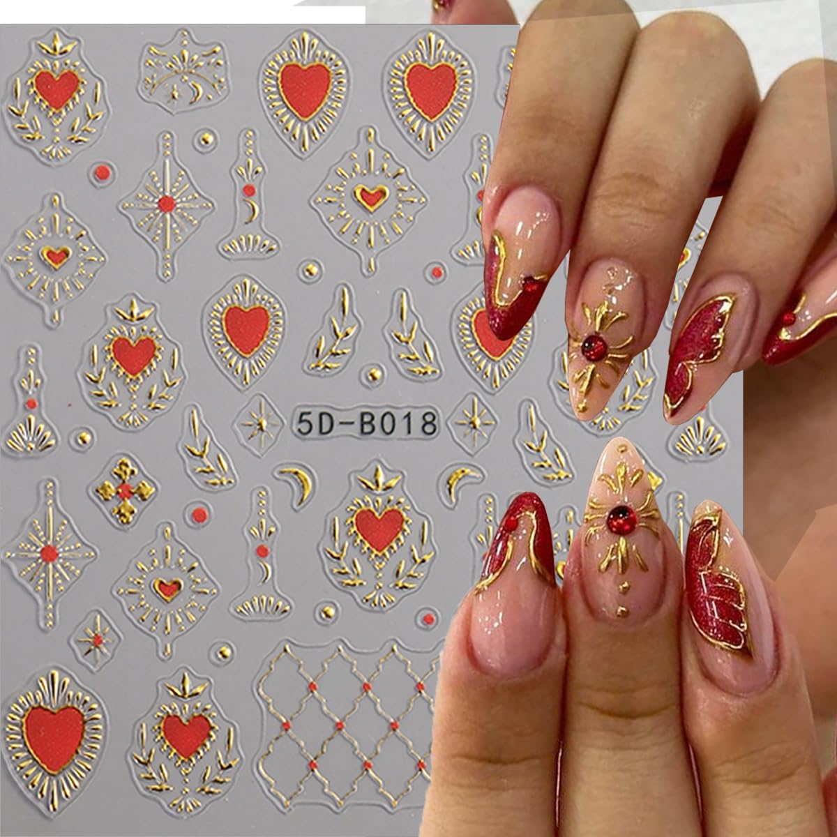 3 Sheets Bohemian Style Nail Stickers 5D Embossed Star Nail Art Stickers Self-Adhesive Heart Moon Sun Nail Decals Bohemia Metallic Nail Designs Accessories Stars Nail Decoration for Women Girls DIY