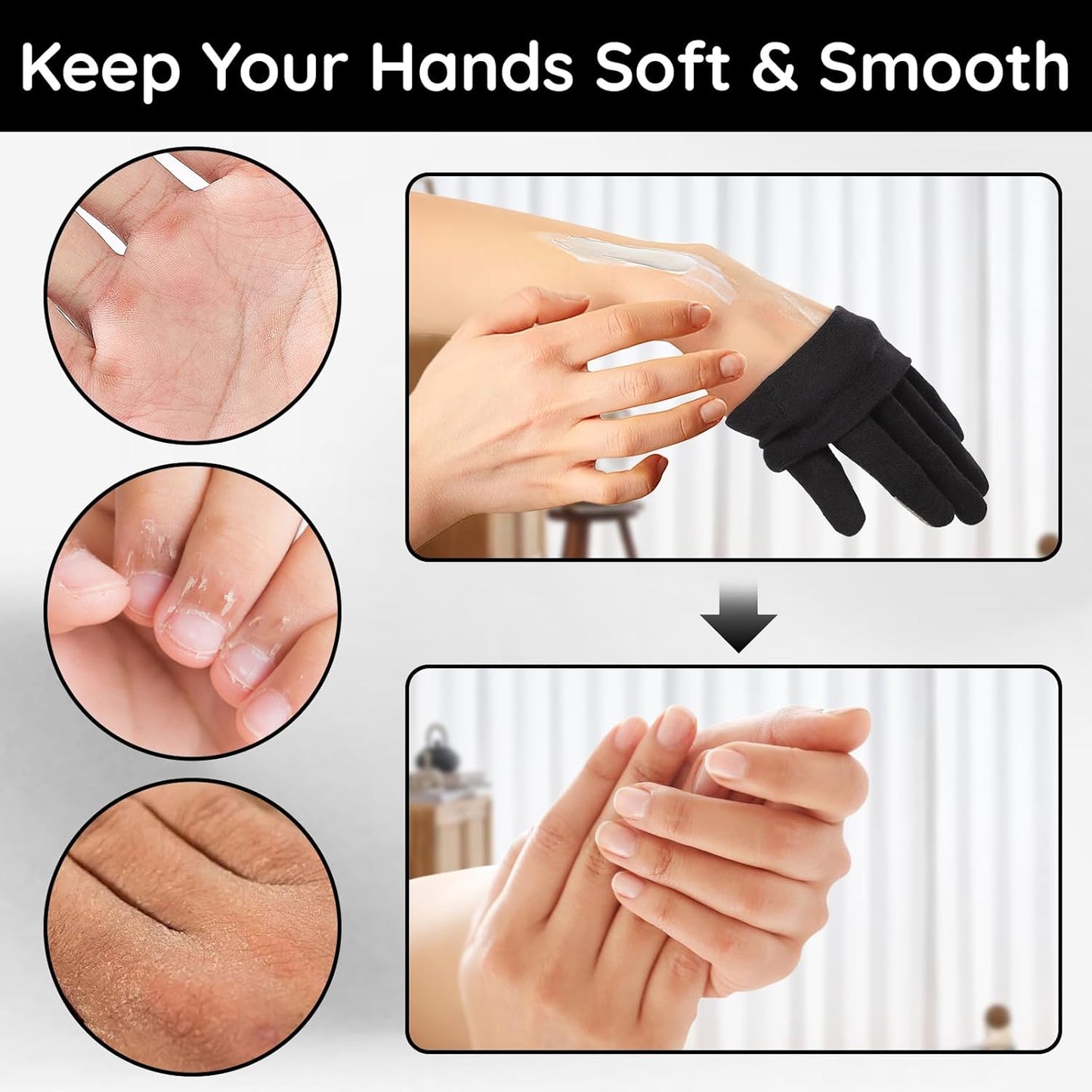 Segbeauty 16 Counts Elastic Black Cotton Gloves for Working, 8 Pair Touchscreen Sleeping Moisturizing Lotion Gloves Overnight with Elastic Band, Hand Care Cotton Moisture Work Glove for Typing Driving