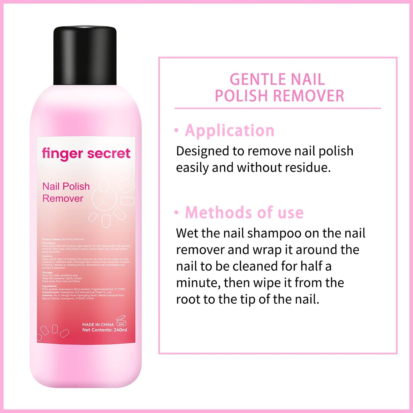 Nail Polish Remover, finger secret Nail Remover Polish 240ml,Gel Nail Remover Polish,Professional Gel Polish Remover for Nails Quickly & Easily & Effectively Remove Gel Polish