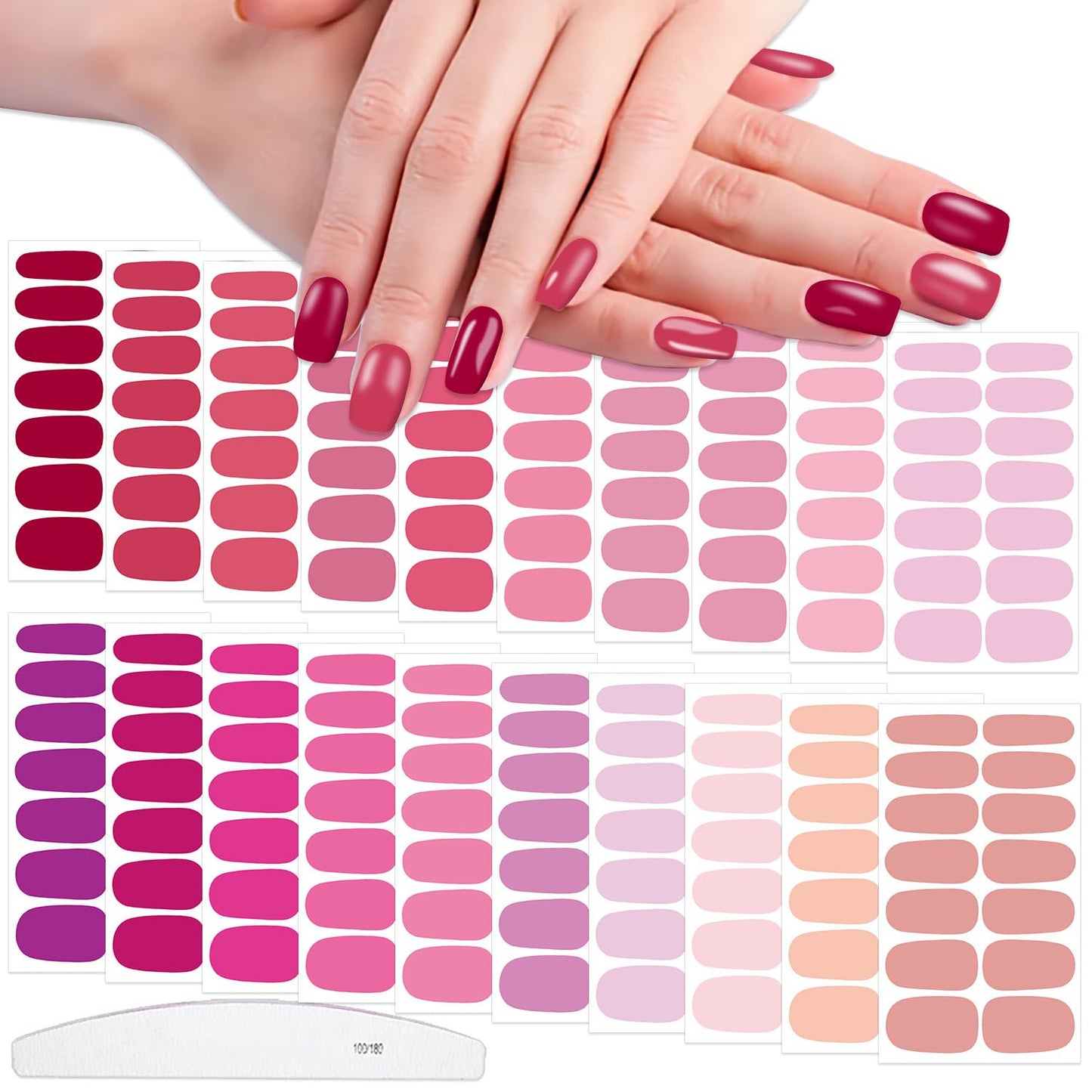 WOKOTO 20 Sheets 440 Pieces Toe Nail Polish Stickers Full Wraps for Women, Solid Nail Polish Strips for Toe Nails, Stick On Nails for Women Gel Nail Strips DIY Nail Art Stickers