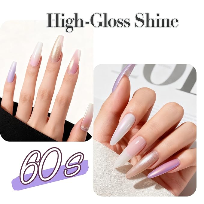 AZUREBEAUTY Nail Polish Set, 4 Colors Pearl Shimmer Blue Pink White Quick Dry Natural Nail