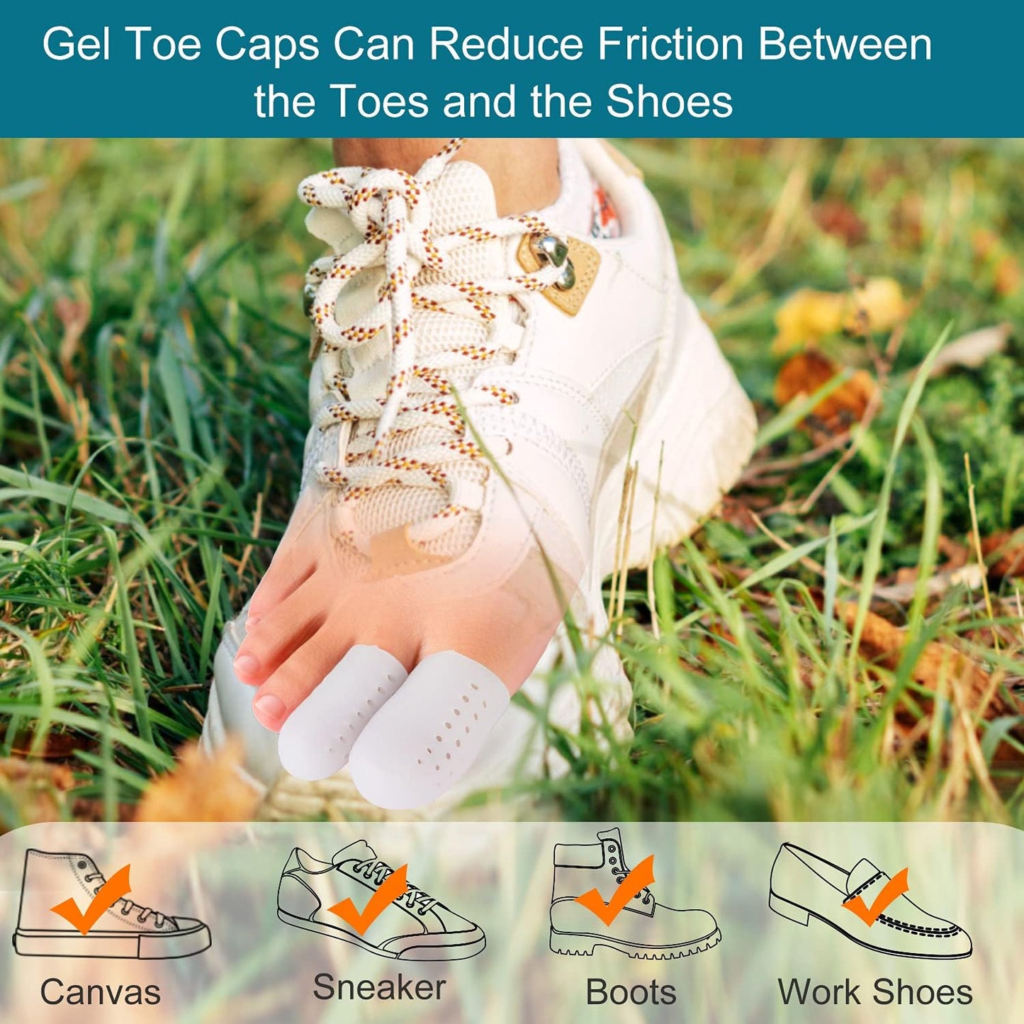 Welnove Pack of 16 Toe Protectors, Gel Toe Caps, Breathable Toe Sleeves, Pain Relief and Prevention for Corns, Blisters and Ingrown Toenails (10 Large for Big Toes + 6 Medium for Small Toes) - White
