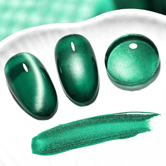 JODSONE 16.5ml Cat Eye Gel Nail Polish Dark Green Single Colors for Holographic Glitter Cat Eye Reflective Translucent Need U V Lamp