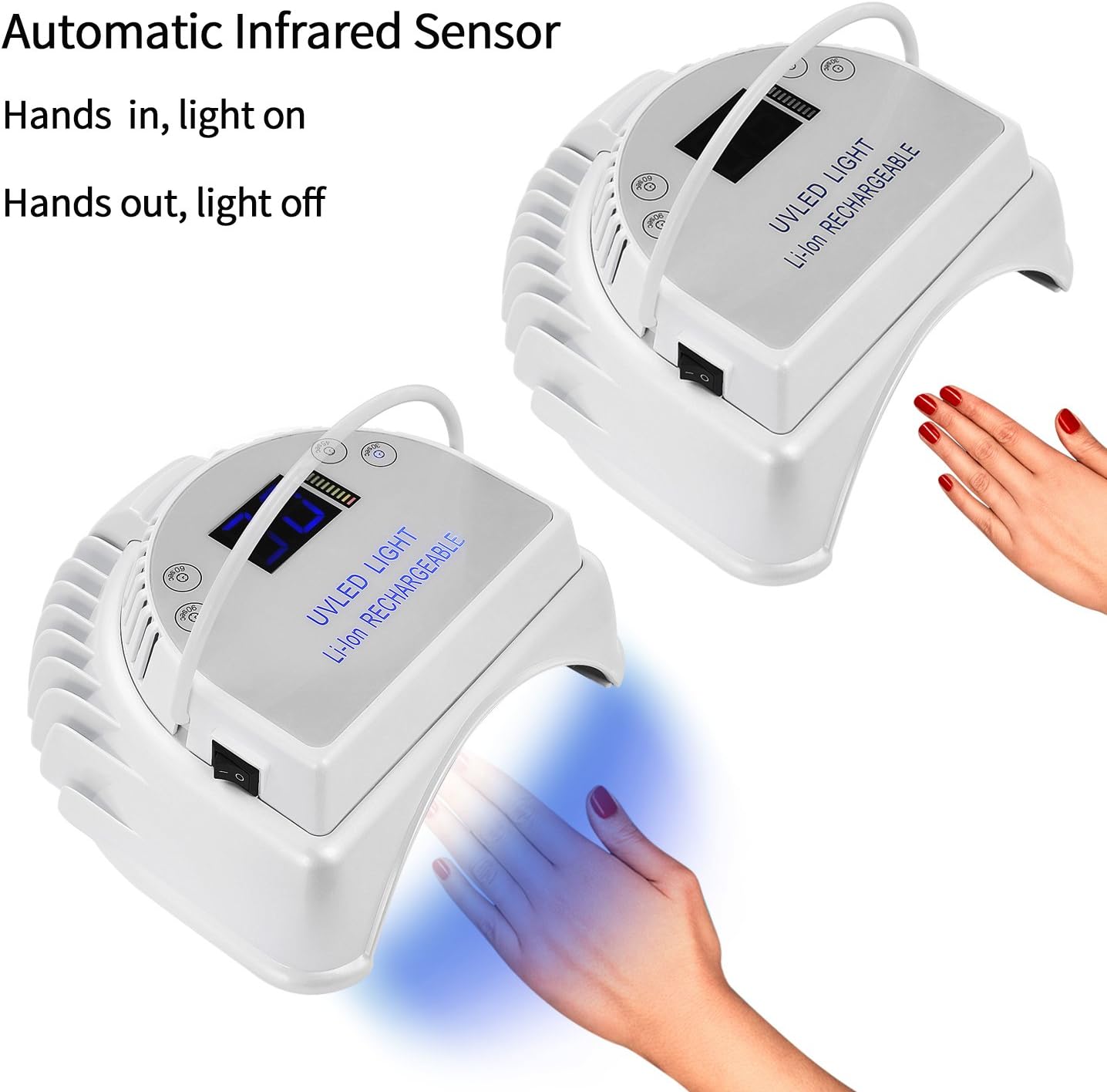 64W Rechargeable Pro LED Gel Nail UV Light UV LED Nail Lamp Cordless Led Light for Nails(White)