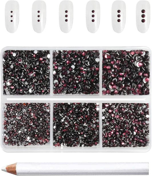 Beadsland 7200pcs Flatback Rhinestones,Burgundy Rhinestone Nail Gems Round Crystal Rhinestones for Crafts,Mixed 6 Sizes with Wax Pencil Kit, SS3-SS10,Amethyst