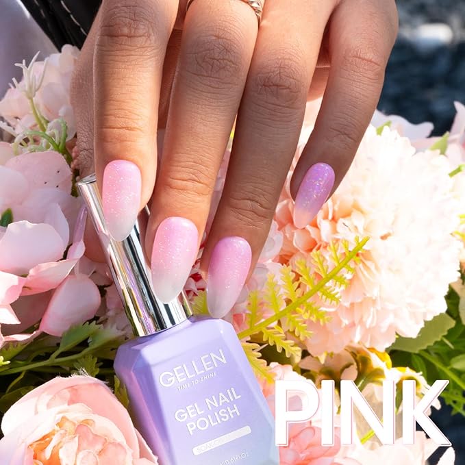 Gellen Light Pink Gel Nail Polish, 18ml Dating 1102 Glitter Pink Nail Gel Polish U V Light Cure Soak Off Gel for Spring Summer Daily Use at Home Manicure