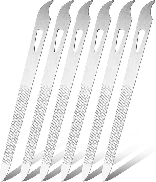 6 Pack Stainless Steel Nail File with Sharp Pointed Tip, Double Sided Metal Diamond Nail Filer for Natural Nails, Manicure Pedicure Tool for Salon Home Travel - 5.5 Inch
