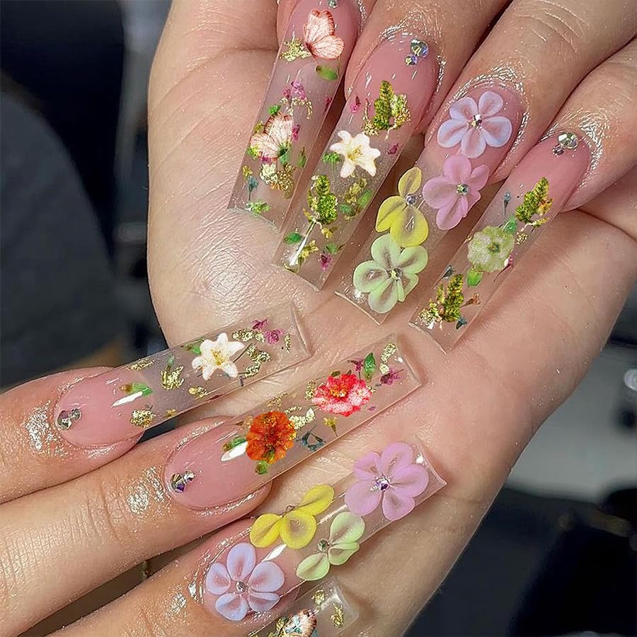 300pcs 3D Flower Nail Art Sequins Decals Colorful Mixed Flowers Leaves Design Slice Nail Flowers Ultra Wood Pulp Flakes Sequins 2