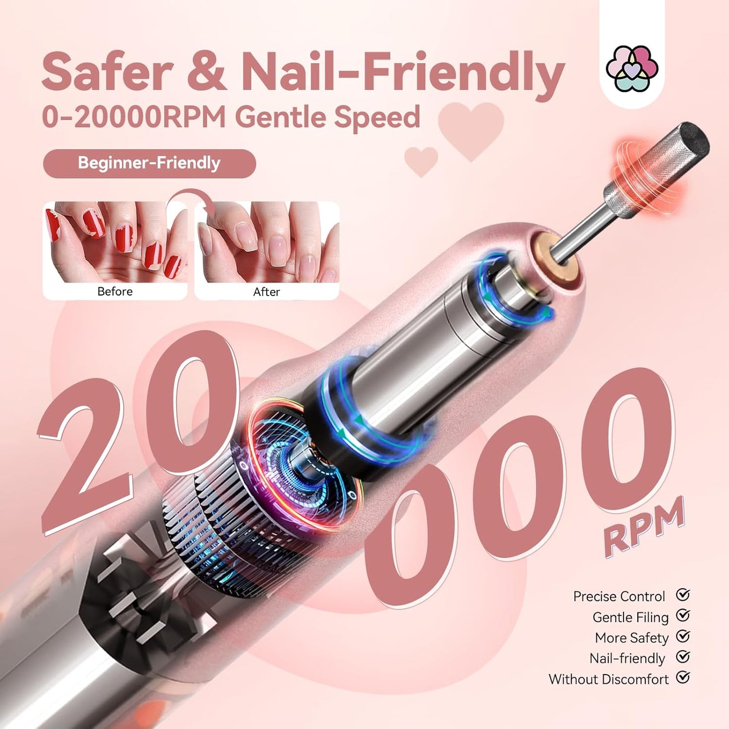 SAVILAND Acrylic Electric Nail Drill : Exclusive Love Series Portable Efile Nail Drill Machine Professional Complete Drill Bits for Remove Acrylic Nails Manicure & Toenails Nail Care Home Salon DIY
