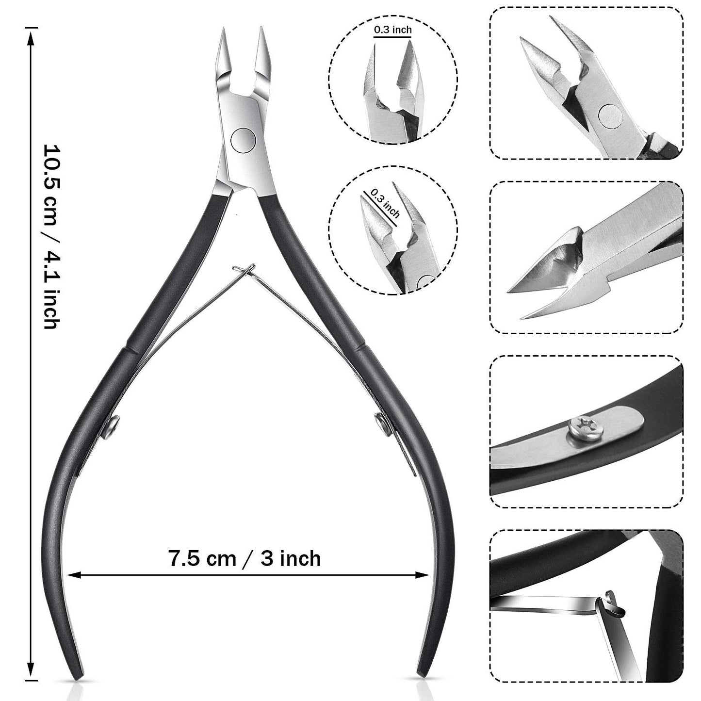 8 Pieces Cuticle Trimmer Stainless Steel Cuticle Nippers Pointed Blade Dead Skin Cutter Clipper Remover Scissors Manicure Tools for Fingernails and Toenails(Black)