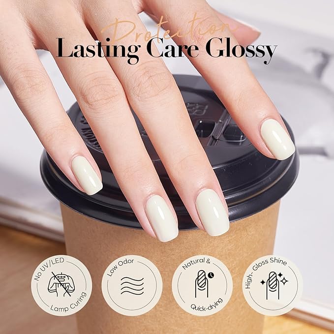 AZUREBEAUTY Warm White Nail Polish, Natural Quick Dry Nail Strengthening Glossy Finish for DIY Manicure & Nail Art, Salon Quality