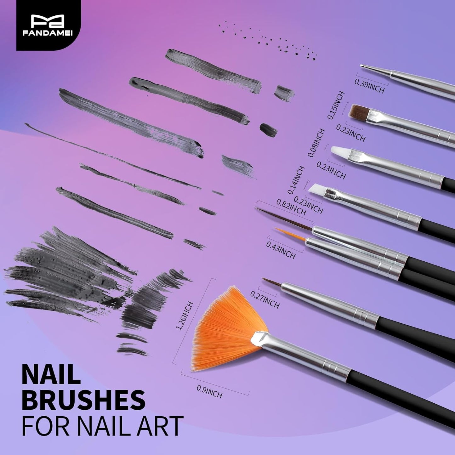 FANDAMEI Nail Art Tools, Nail Brush, 15 PCS Nail Art Brushes, 5 PCS Nail Dotting Tool, Nail Stand, Nail Holder For Painting Nails, Nail Tools, Nail Design Tools, Black