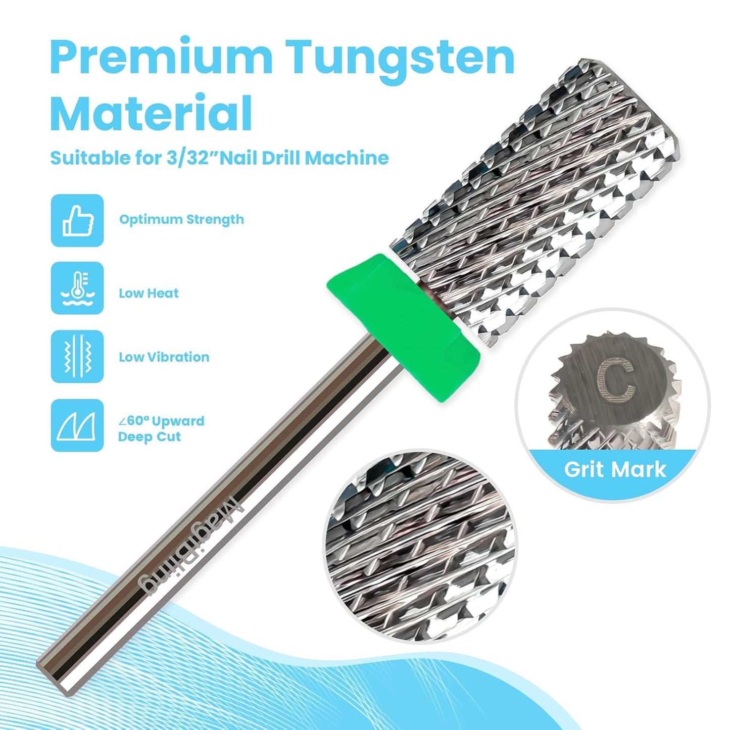 Super Cut Large Barrel Nail Drill Bits for Professional Users, 3/32'' Tungsten Carbide Bits, Upward Deep Cut for Removing Hard Gel Fast, Right Hand Use, Manicure Cuticle Gel Polishing, Coarse.
