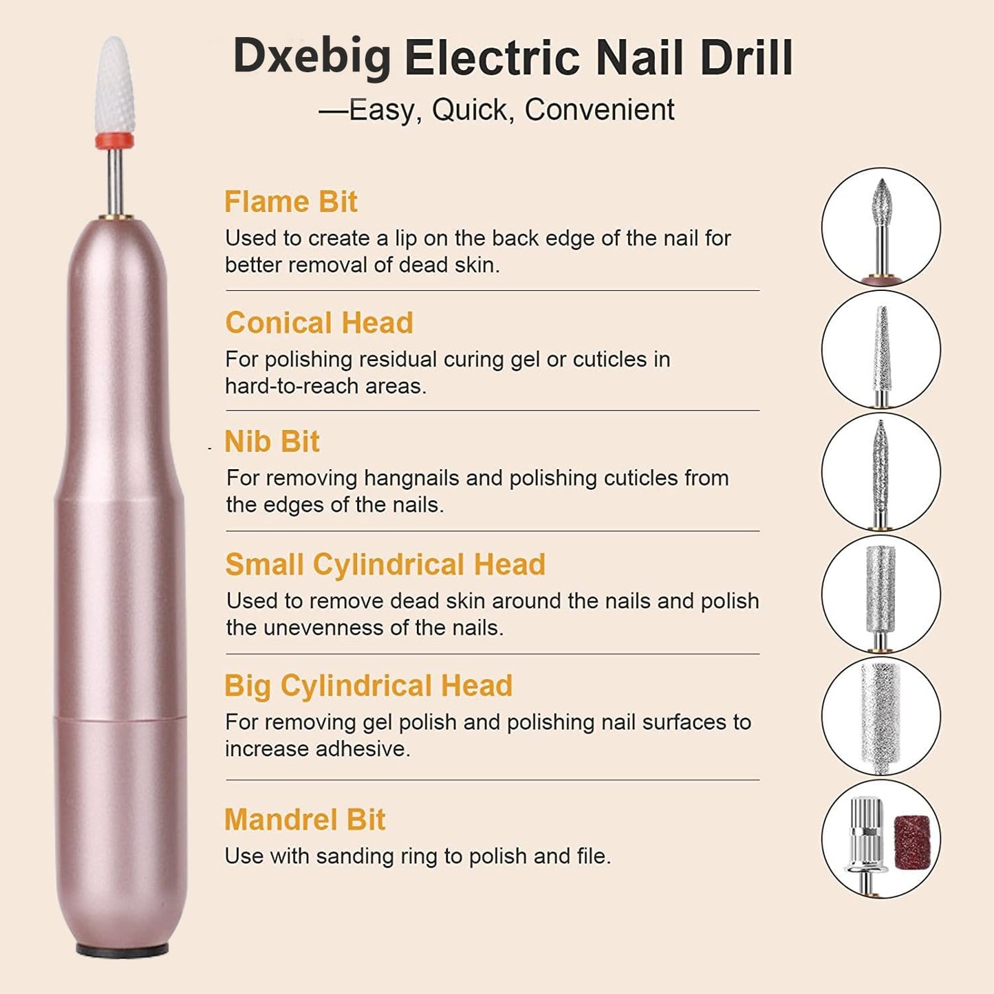 Electric Nail Drill Nail File for Acrylic Nail Gel Nail Manicure Pedicure Tools Nail Supplies for Home Salon