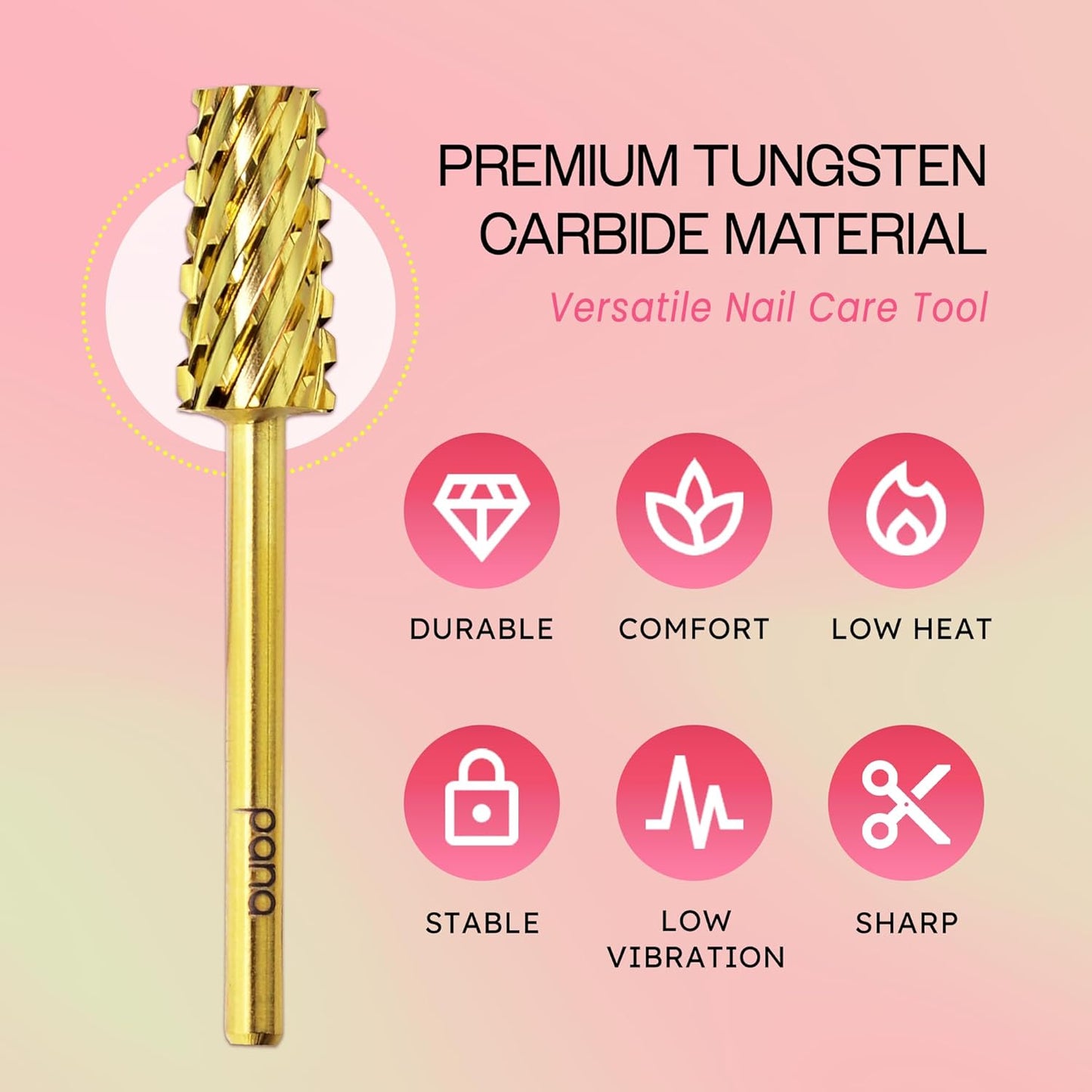 PANA Tapered Barrel Carbide 3/32" Shank Size - (Gold, Extra Coarse Grit) - Fast remove Acrylic or Hard Gel Nail Drill Bit for Manicure Pedicure Salon Professional or Beginner