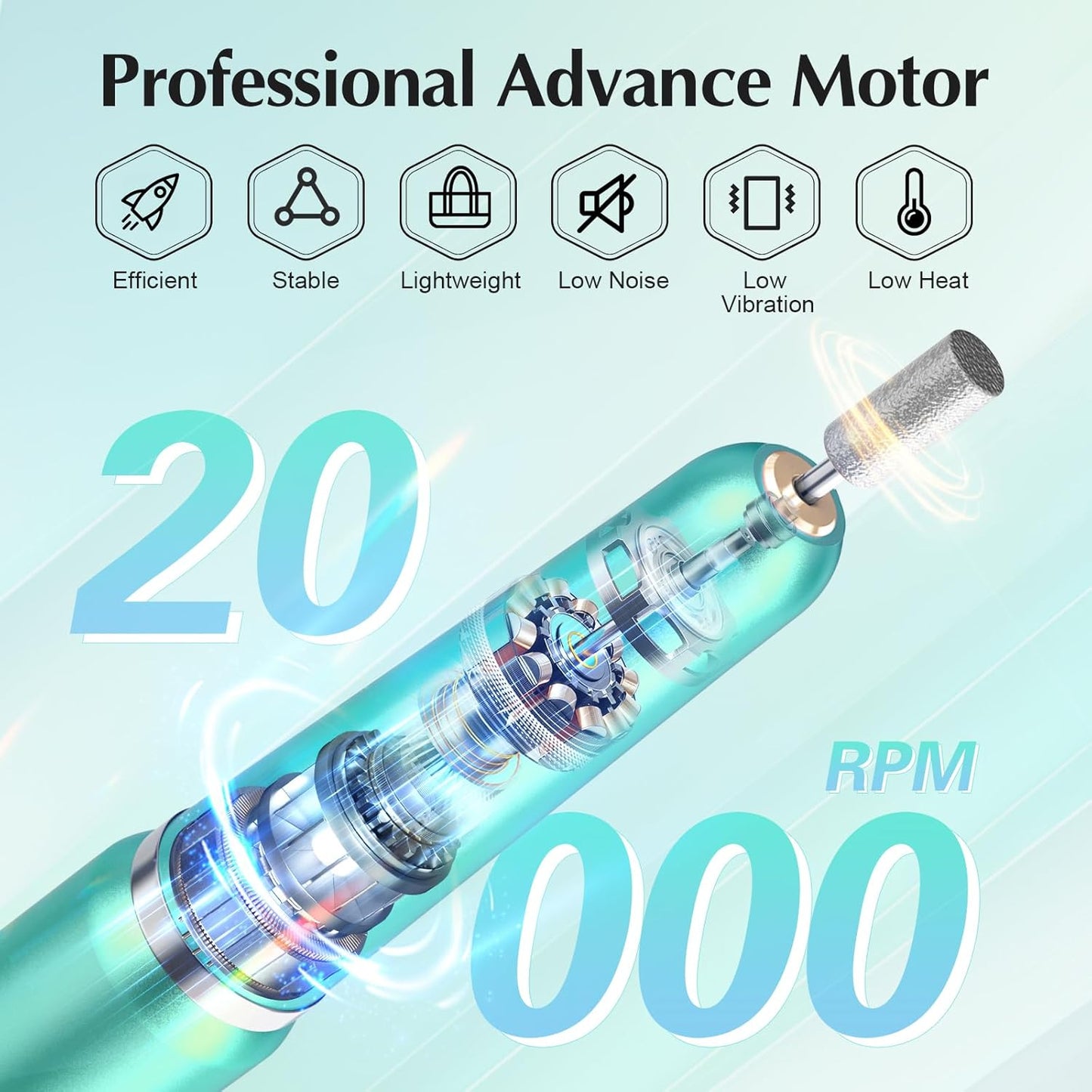 JIASHENG USB Electric Nail Drill, Portable Electric Nail File for Acrylic Gel Nails, Professional Drill Nail Kit Manicure and Pedicure Kit with Drill Bits for Home and Salon Use, Green