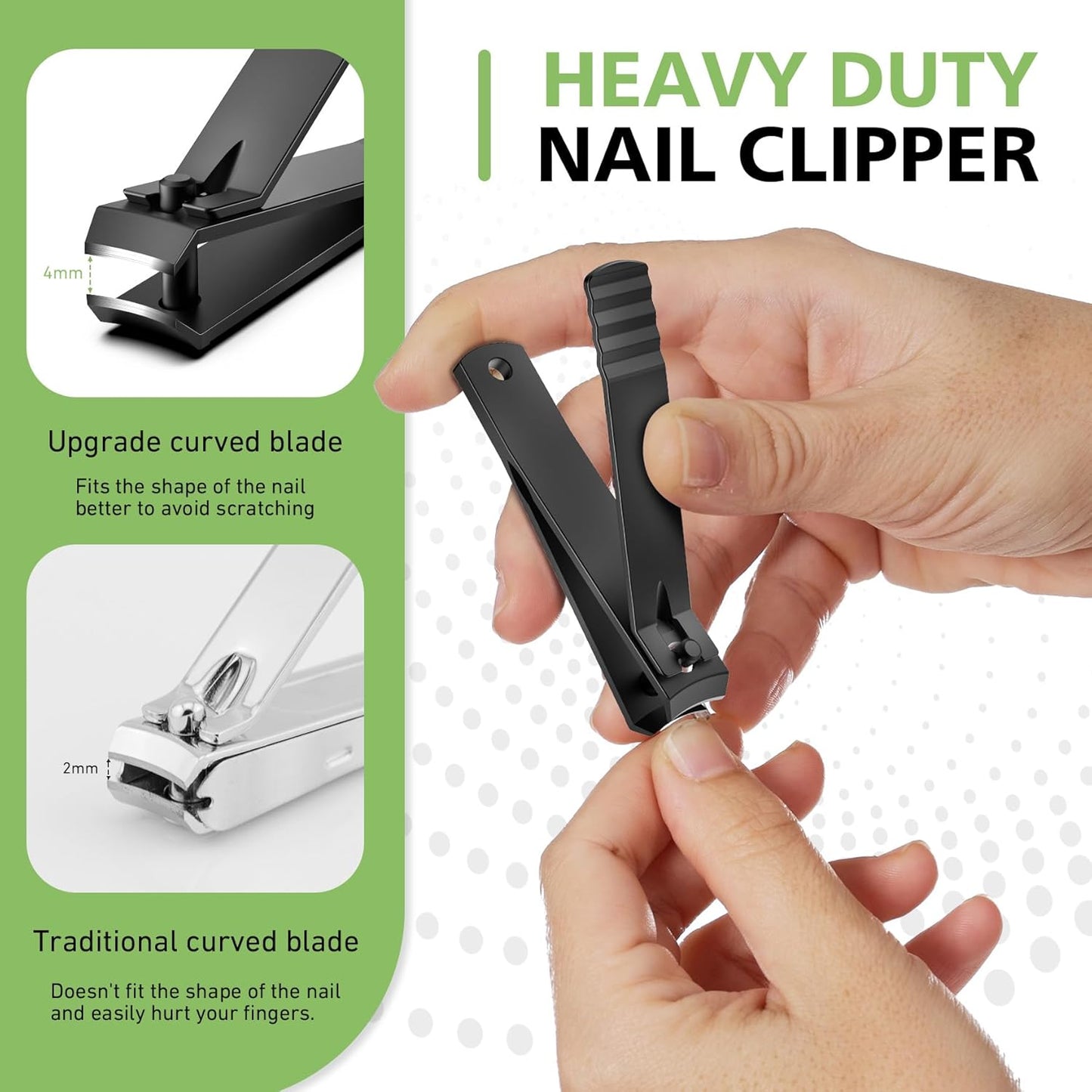 BALUCA Curved Toenail Clipper for Thick Nails, Heavy Duty Stainless Steel Toe Nail Clippers for Seniors, Men & Women, Stainless Steel Nail Cutter for Accurate Trimming and Grooming (All Black)