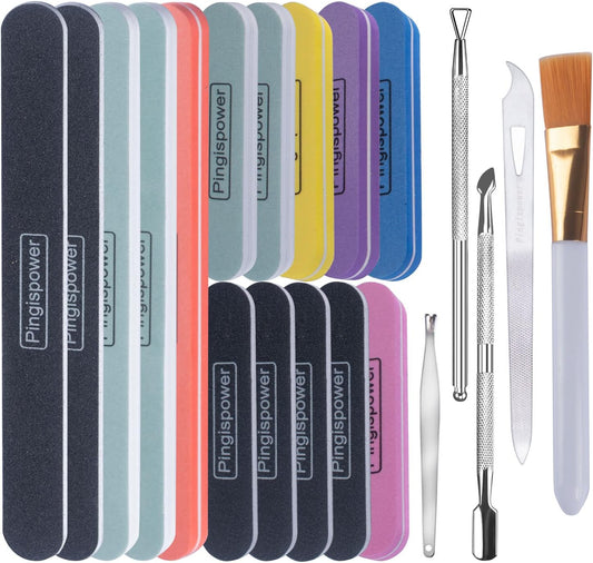 Nail Files and Buffers, 20PCS Professional Nail File & Nail Polishing Buffer Block for Natural Nails, 100/180 & 600/3000 Grit Reusable Manicure Kit for Women, Travel Home and Salon