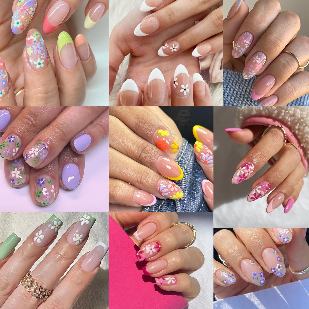 30 Sheets Flowers Nail Art Stickers Cute Daisy Floral Design Decals 3D Self-Adhesive White Black Colorful Flower Nail Stickers Decoration‌ for Women Girls Acrylic Nail Supplies Accessories