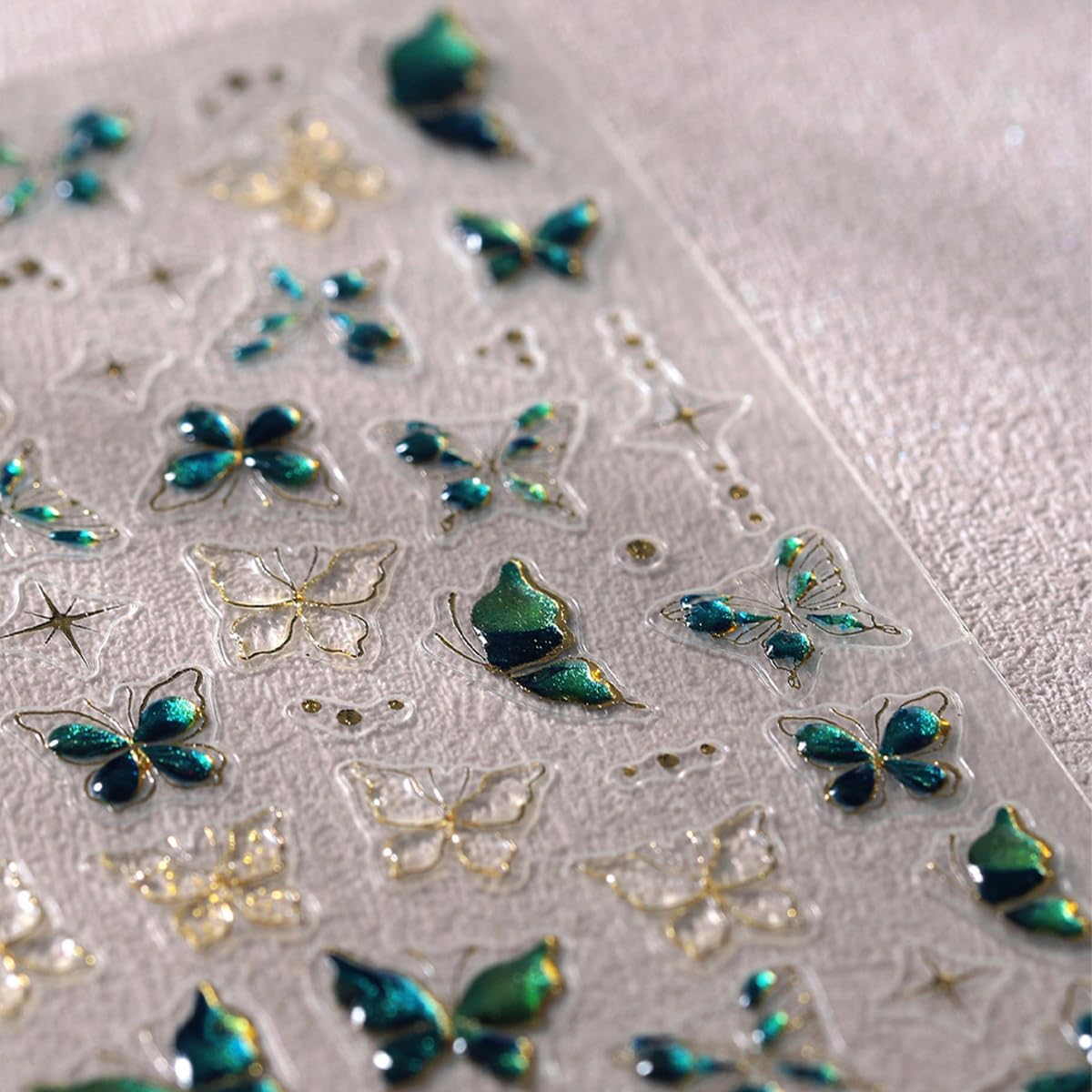 1 Sheets Green Embossed Butterfly Nail Decals for Nail Art Shiny Gold Butterfly Nail Stickers 5D Self-Adhesive Star Nail Decoration Spring Summer Nail Art Stickers for Women Girls Nail Design