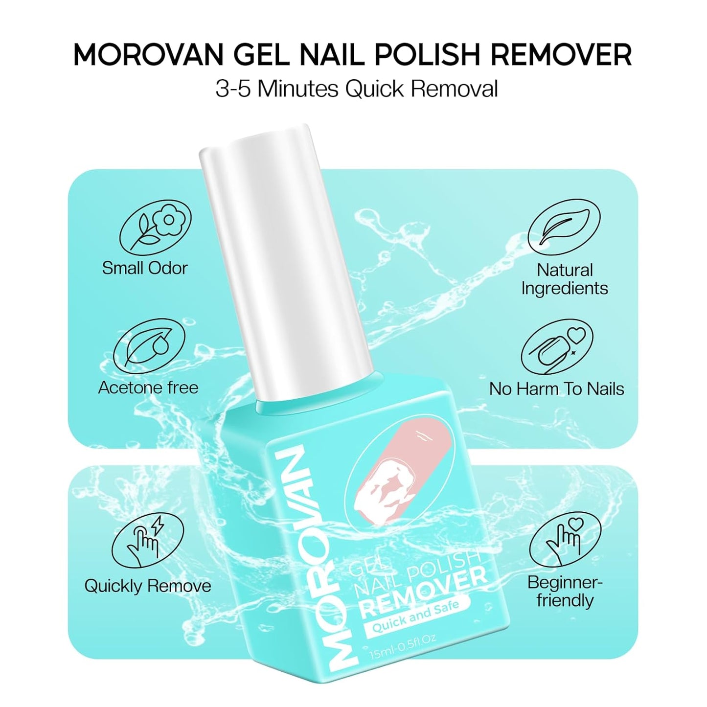 Morovan Gel Nail Polish Remover Kit: Gel Polish Remover with Liquid Latex Tape Nail Strengthener Nail Tools Quick Remove Gel Nail Polish in 3-5 Minutes No Need to Warp & Soak