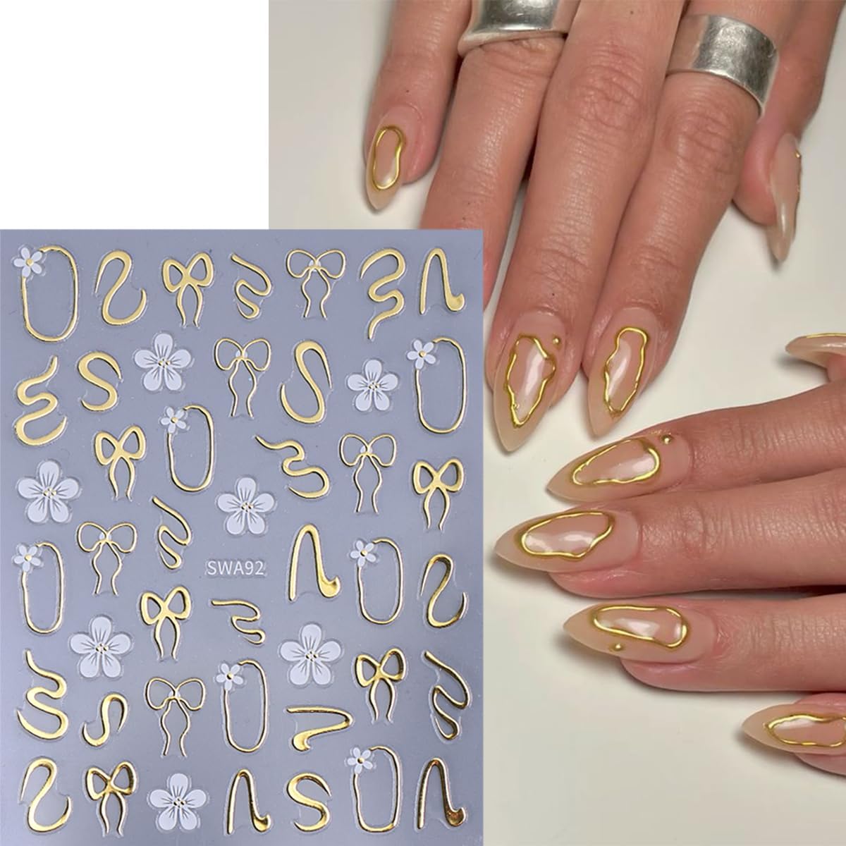 6 Sheets Flower Nail Stickers for Nail Art Pink Purple White Flowers Nail Decals French Line Bow Nail Art Stickers 3D Self-Adhesive Leaf Daisy Nail Decoration for Women Girls Nail Design Supplies