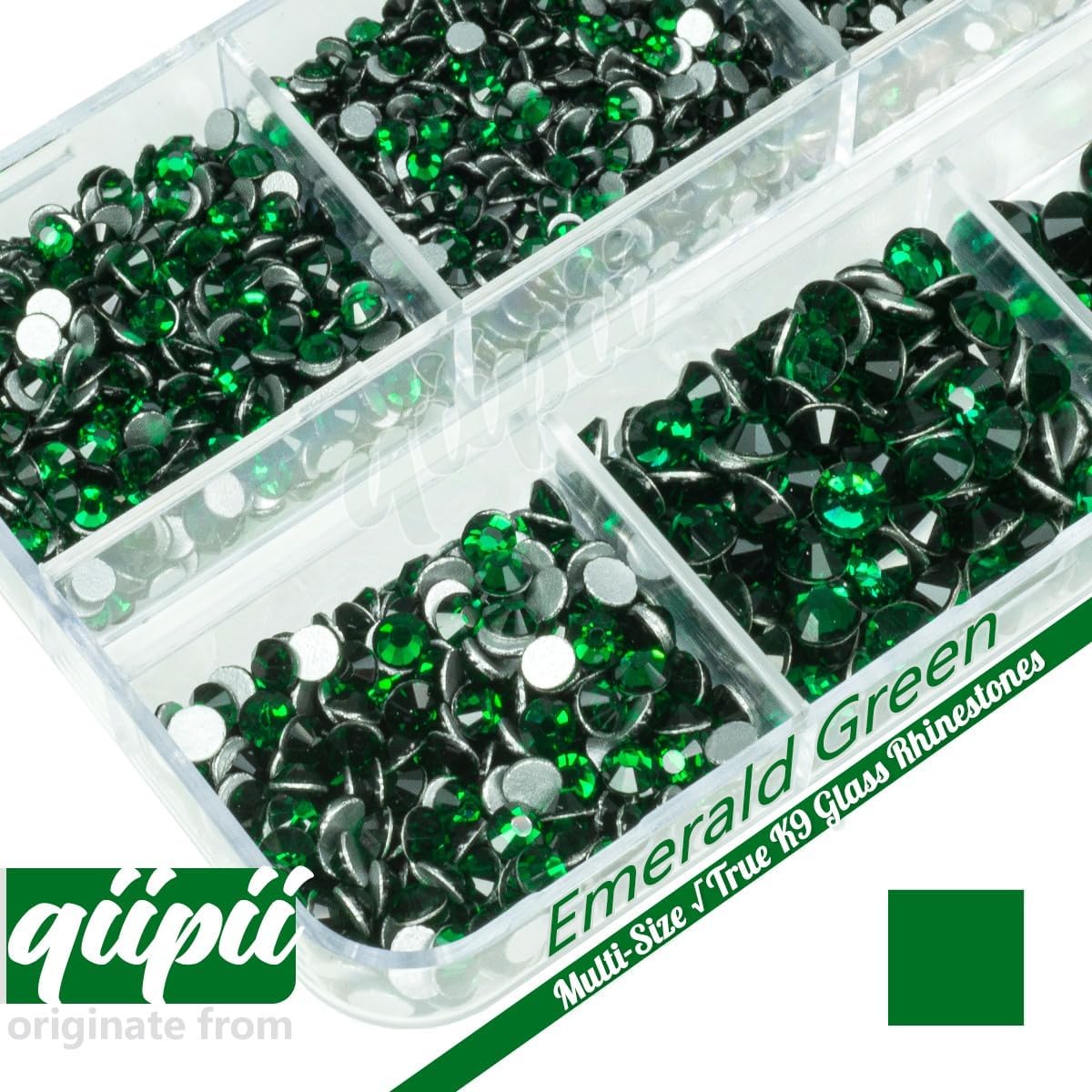 2550pcs Emerald Green Nail Art Flatback Rhinestones for Face Makeup Dark Green Nail Gems Gemstones K9 Glass SS4~SS20 6 Sizes Diamonds Stones Crystals w Tweezer & Picking Pen for Nails DIY Craft