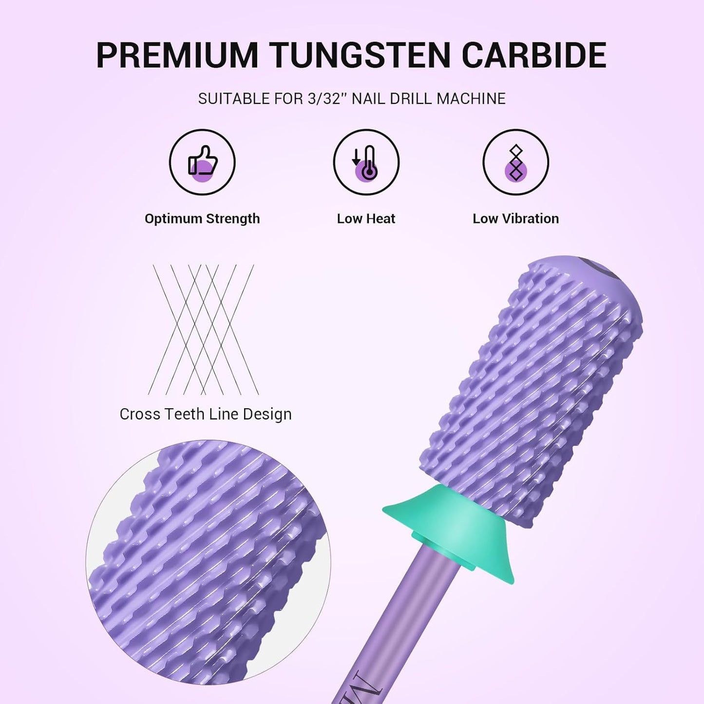 MelodySusie Safety Nail Drill Bits, 3/32'' Smooth Round Top Large Barrel Carbide Bits, Suitable for Manicure Pedicure Cuticle Gel Polishing, Beginners Bits, Purple, Series Bit-S, C