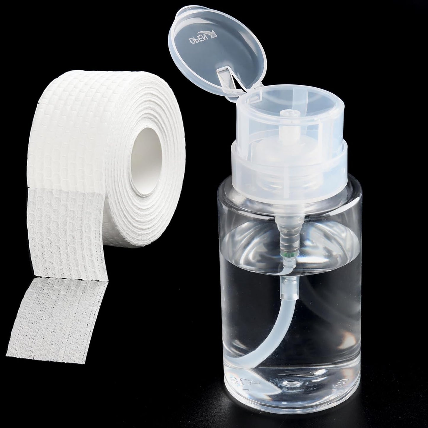 Nail Polish Remover Pump Alcohol Dispenser Push Down Pump Dispenser 500Pcs Lint Free Nail Wipes Pump Bottles for Liquids Eye Makeup Remover Pump Push Down Empty Bottle 100ml