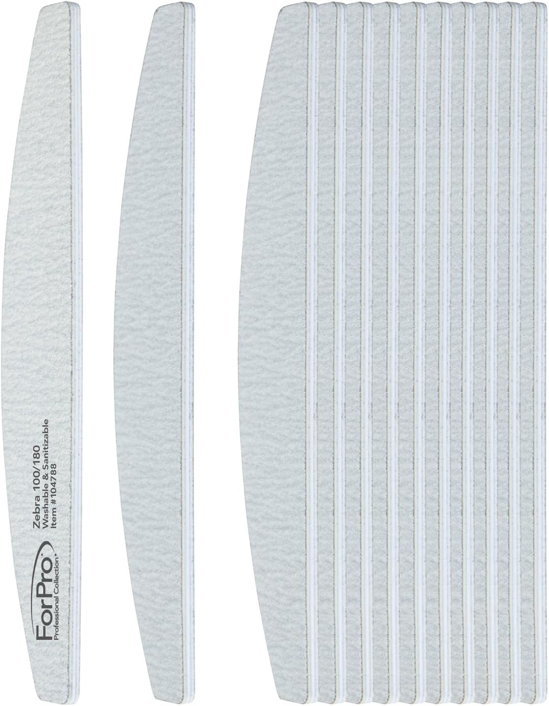 ForPro Professional Collection Half Moon Foam Boards, Zebra, 100/180 Grit, Double-Sided Manicure and Pedicure Nail Files, 7” L x 1.1” W, 12-Count (Pack of 12)