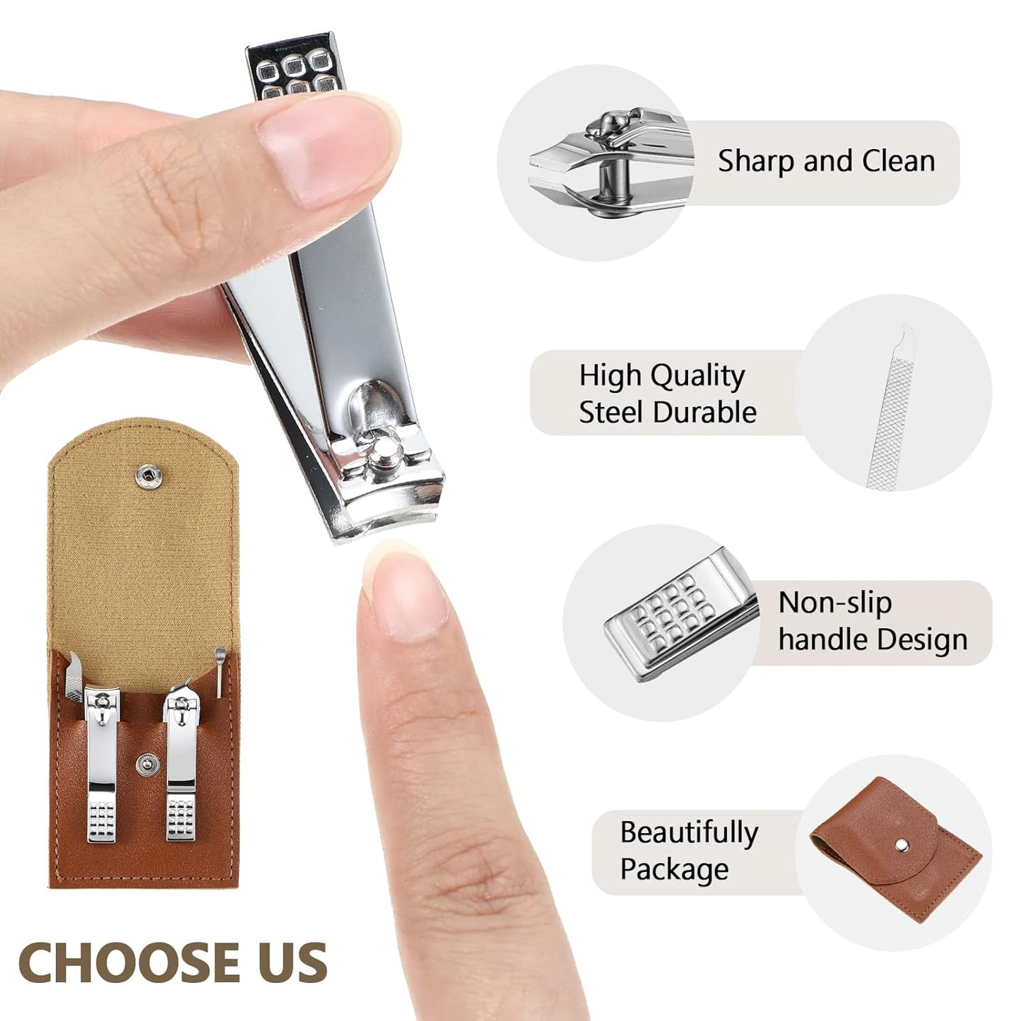 Geosar 12 Sets Manicure Set Nail Clippers Pedicure Kit Stainless Steel Professional Pedicure Set Grooming Kits Nail Care Tools with Luxurious Travel Case for Nail Care (Brown)