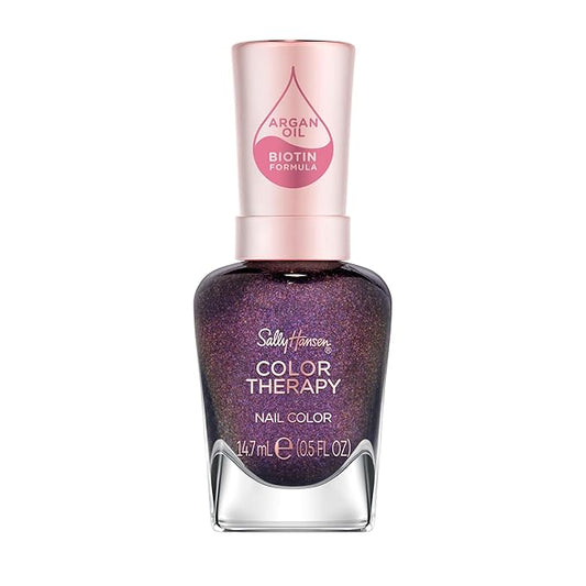 Sally Hansen Color Therapy Nail Polish | Biotin, Argan Oil, Long Lasting, Healthy Nails, Nail Strengthener, Opaque, Shimmery | 390 Royal Confidante | Purple Velvet Nail Color