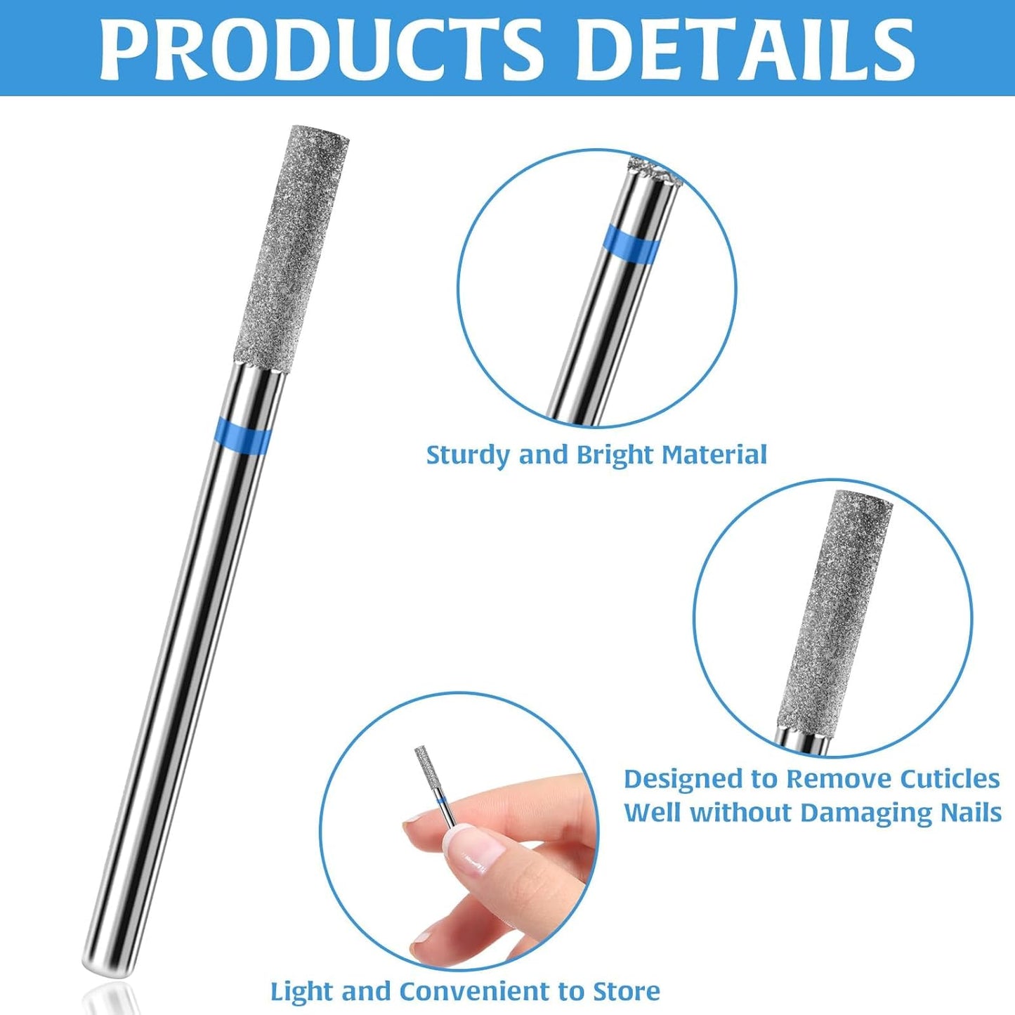 8Pcs Cuticle Clean Drill Bit Set, Diamond Columnar Cuticle Clean Nail Drill Bit Professional Cuticle Clean Nail Drill Bit Sets Remove Cuticle Dead Skin for Home DIY Nail Manicure Salon Supplies