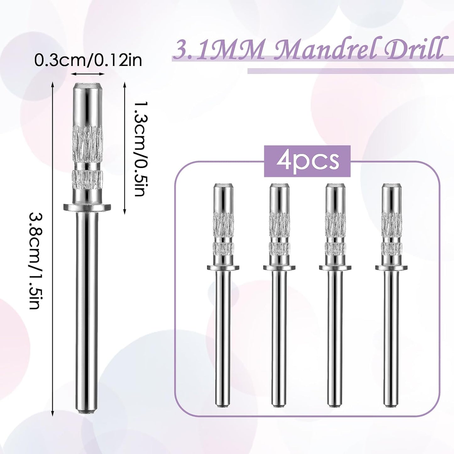 4 Pcs Small Mandrel Nail Bit 3mm Mini Mandrel Nail Bit Nail Sanding Bands Shaft 3/32 Shank Sanding Bands for Nail Drill Professional Nail Drill Bits for Electric Drill File Machine Manicure Accessory