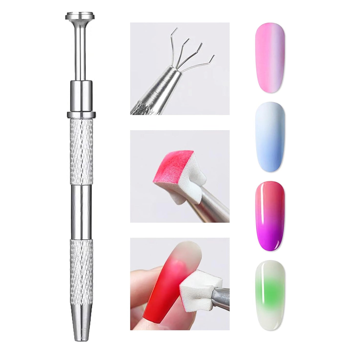 Nail Sponges Set for Ombre Gel,Nail Art Tools Set-50Pcs colorful Nail Sponges With 1 pink Grabbing Pen Transparent Plastic Storage Box Used to Store Nail Art Tools