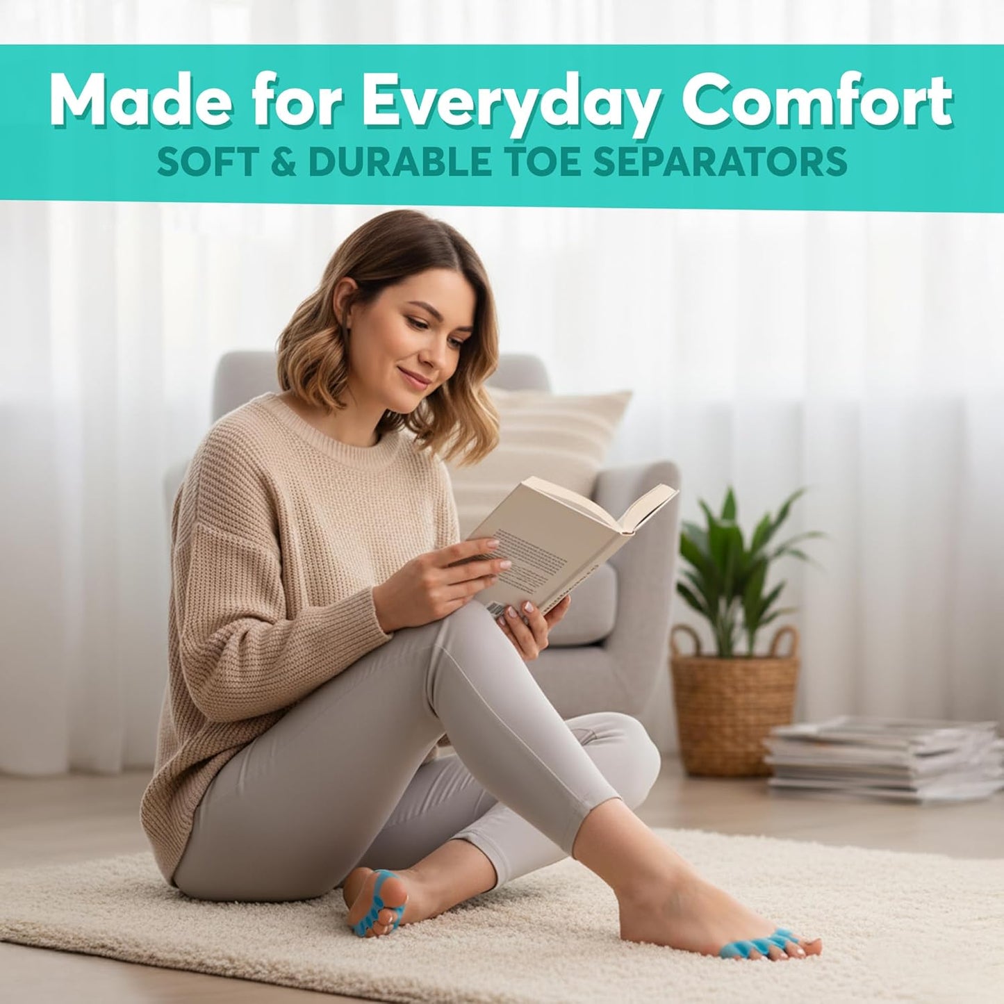 Comfwalk® ToeAlign™ – Toe Separators for Men & Women – Toe Straightener Stretcher – Corrects Bunions, Overlapping Toes, Hammer Toes, Claw Toes – Soft Medical-Grade Silicone Toe Spacers (Blue)