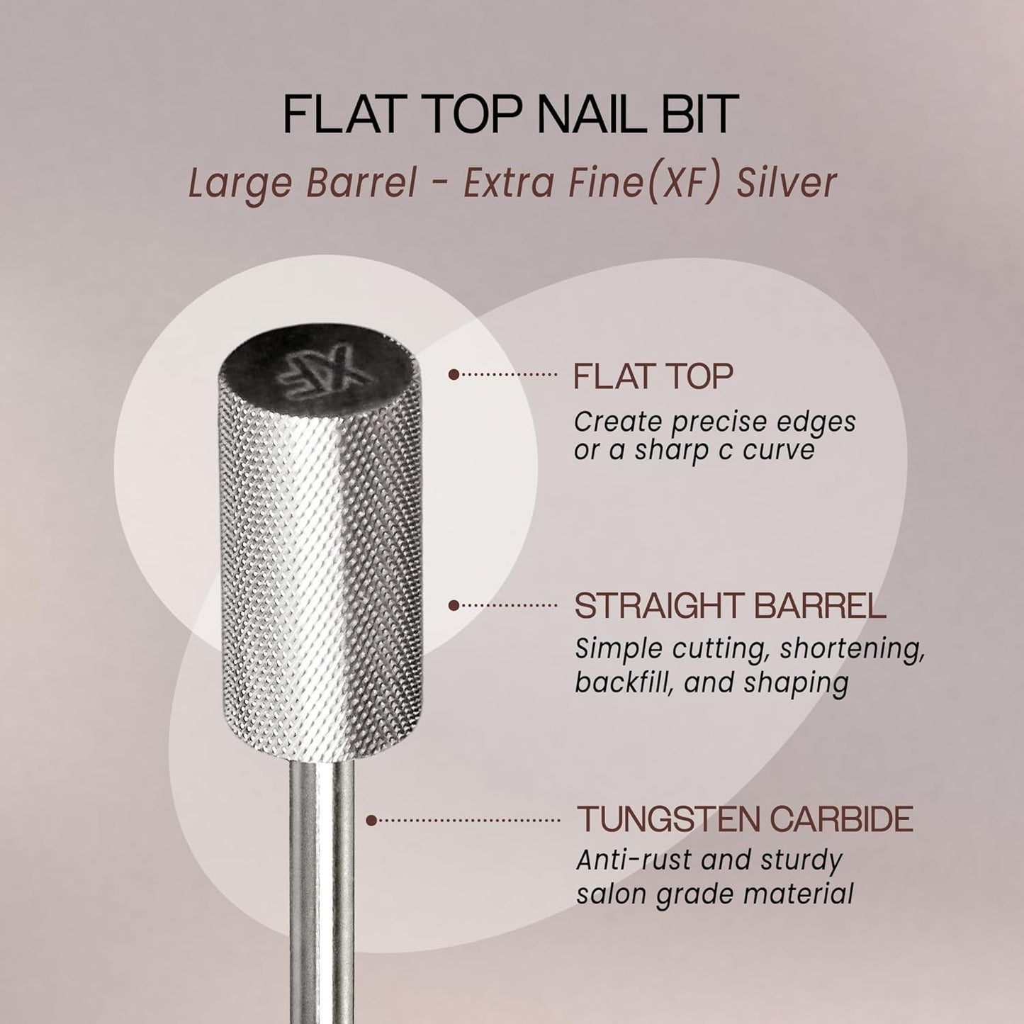 PANA Flat Top Large Barrel 3/32" Shank Size - (Silver, Extra Fine Grit) - Fast remove Acrylic or Hard Gel Nail Drill Bit for Manicure Pedicure Salon Professional or Beginner