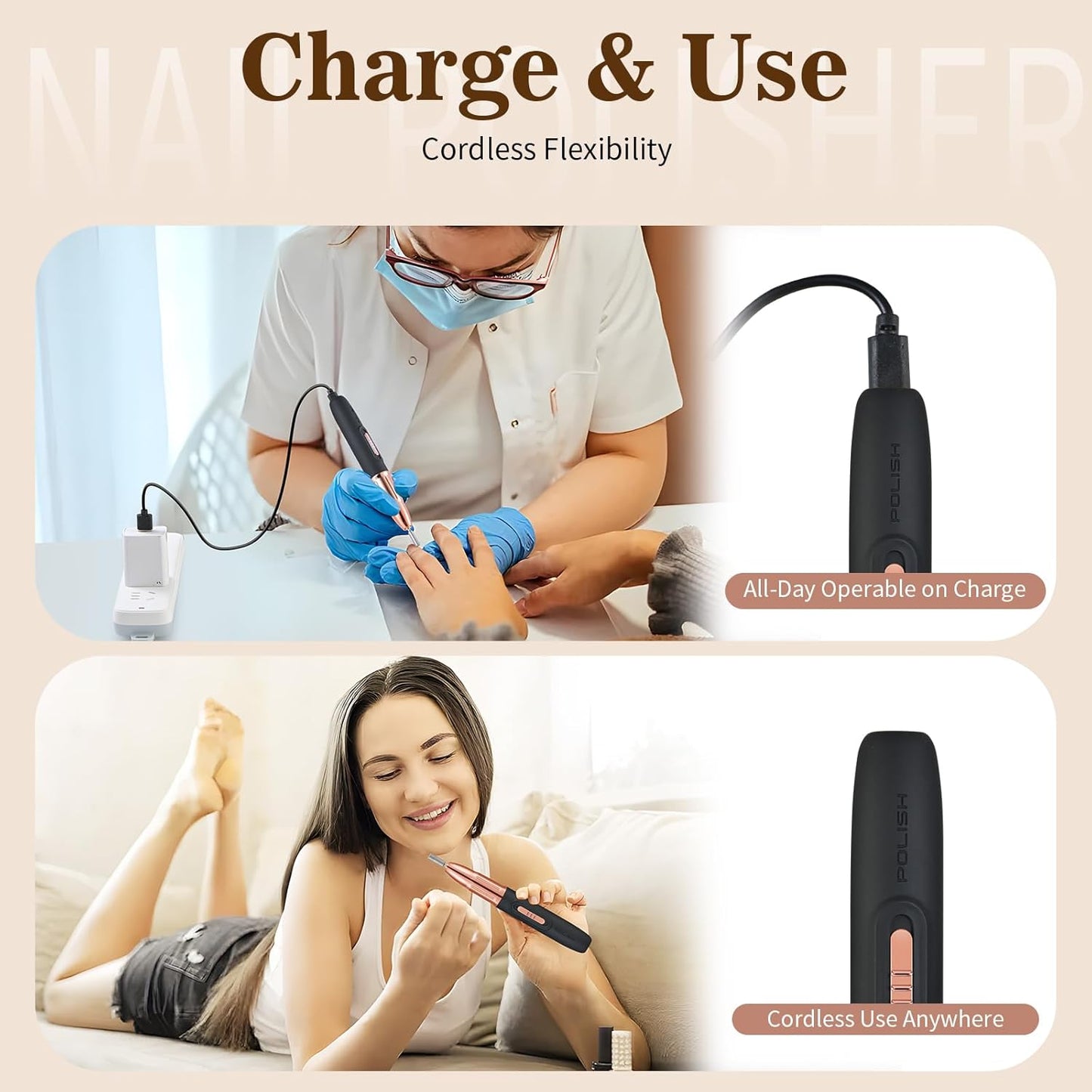 Electric Nail Drill - Cordless Nail Drill with 11 Drill Bits - Electric Nail File for Acrylic Gel Dip Powder Nails, Nail Filer Electric for Manicure Pedicure Polishing Shape (Black)